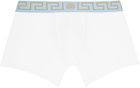 Versace Underwear White Greca Border Long Boxers