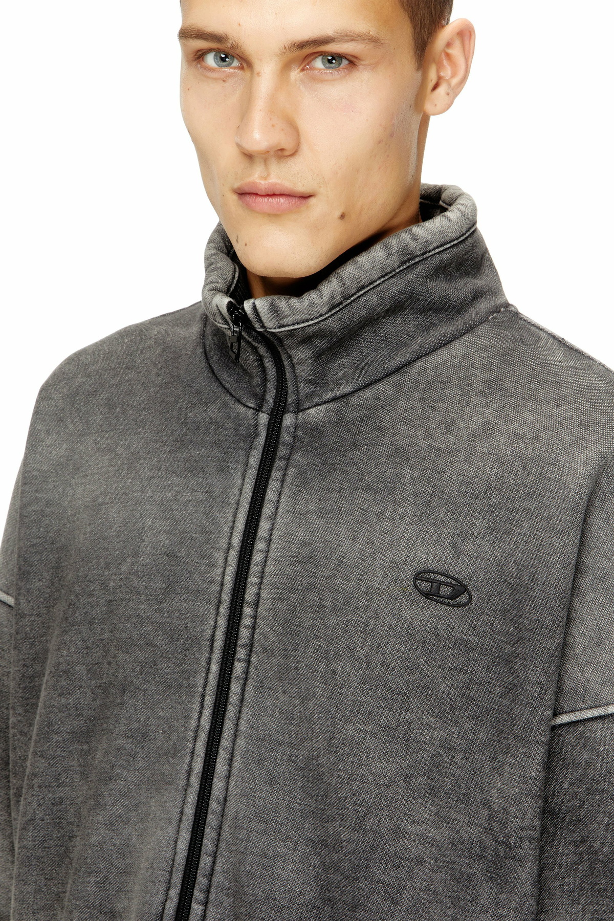 DIESEL ダークグレー ジャケット Diesel Teddy-lined zip jacket with denim effect - Jackets Mens in