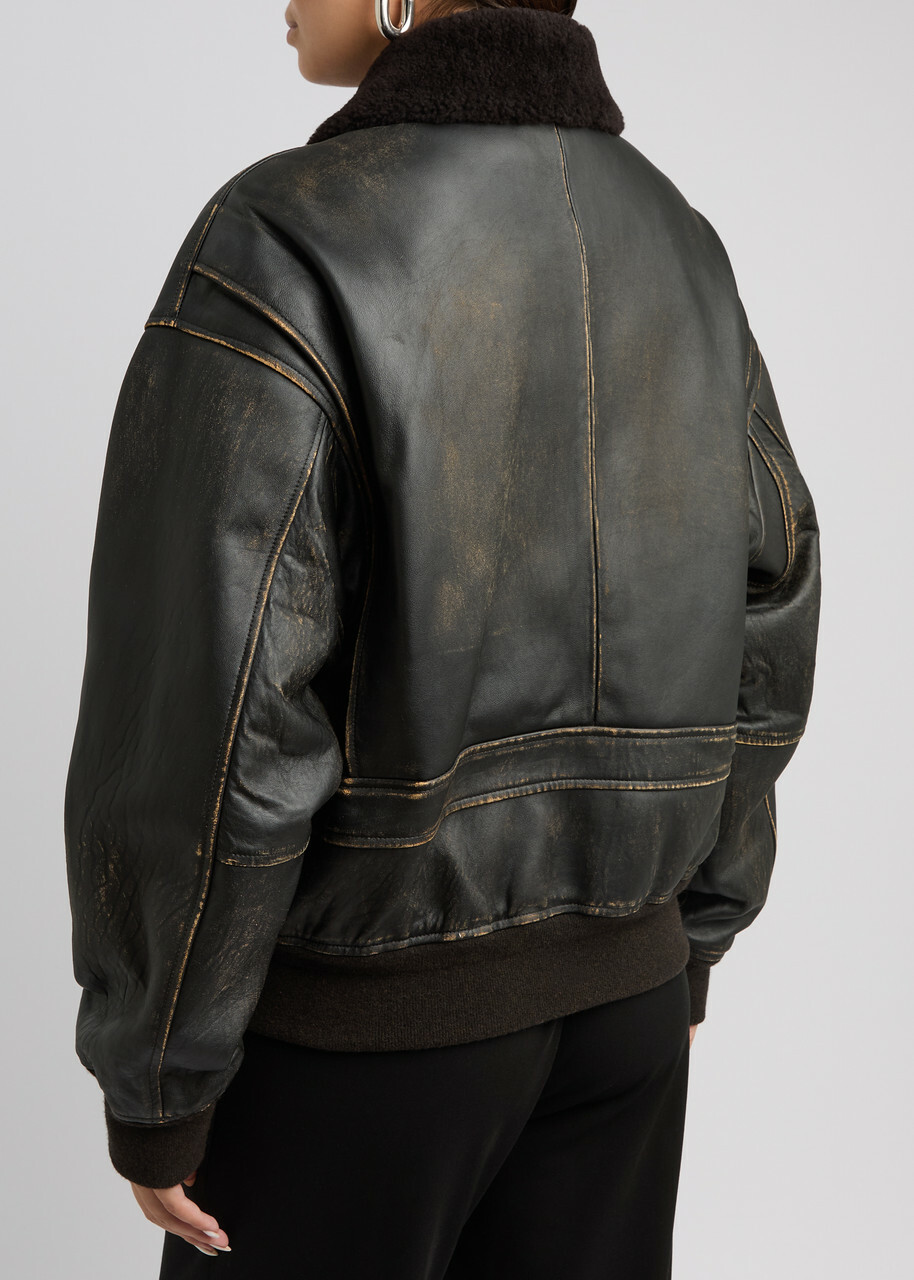 The Row Adonis Shearling-trimmed Distressed Leather Jacket Black