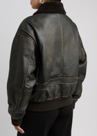 The Row Adonis Shearling-trimmed Distressed Leather Jacket Black