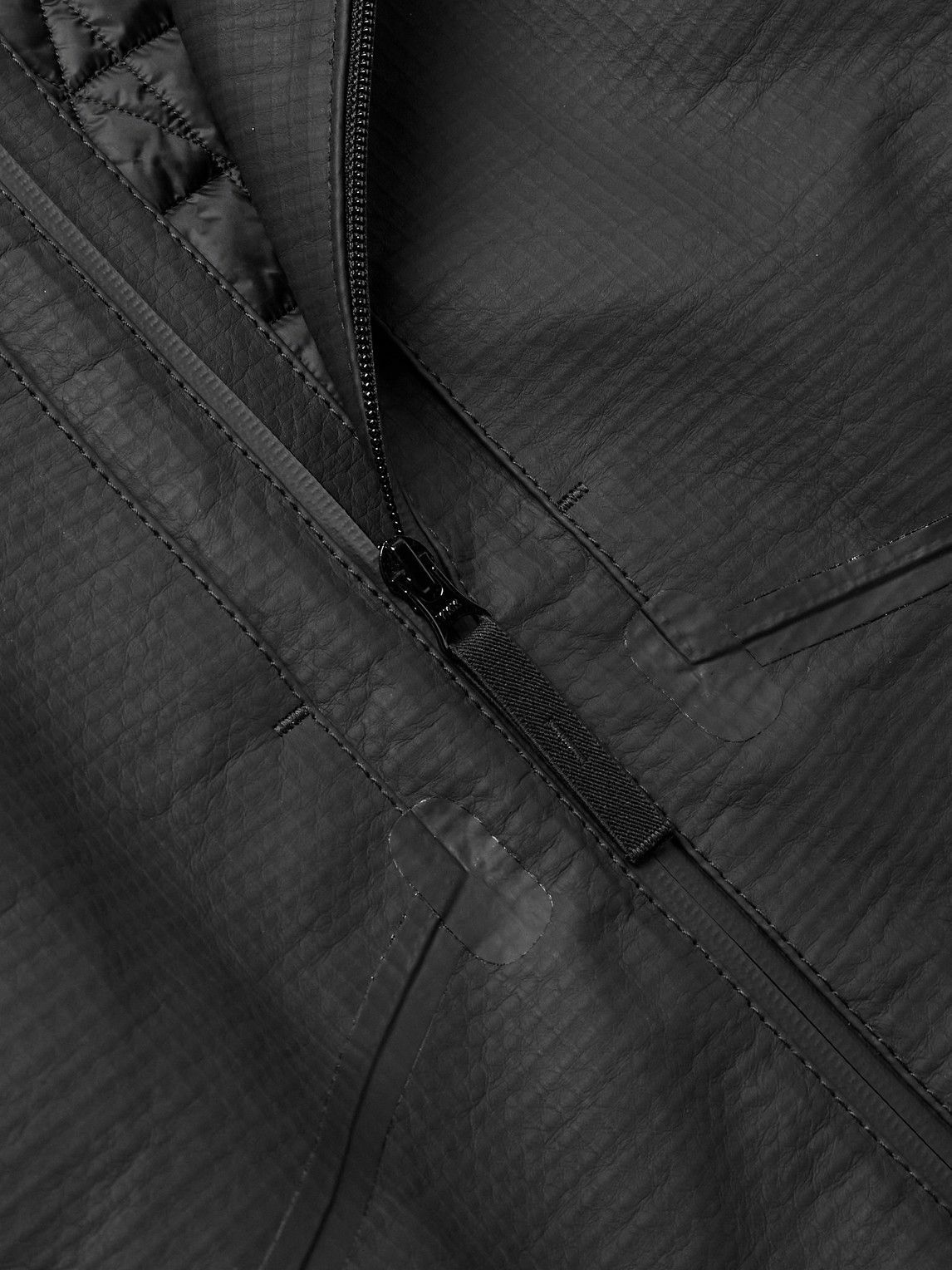 Stone Island - Logo-Appliquéd Padded Leather-Ripstop Hooded Jacket - Black