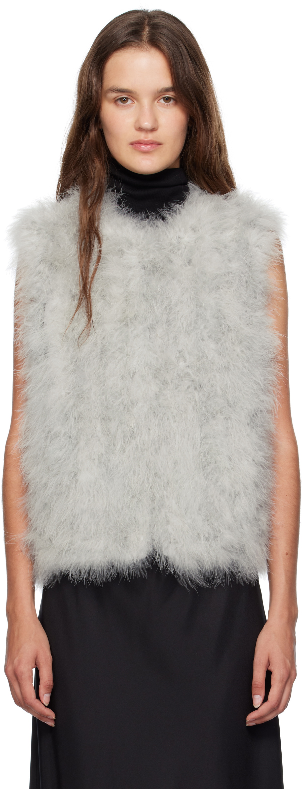 Yves Salomon Green Cropped Feather Vest