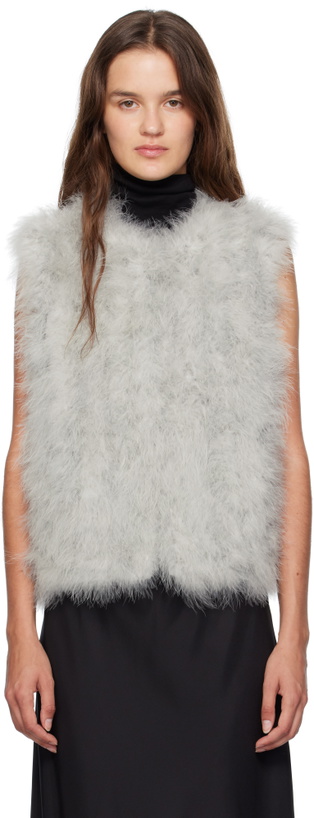 Photo: Yves Salomon Green Cropped Feather Vest