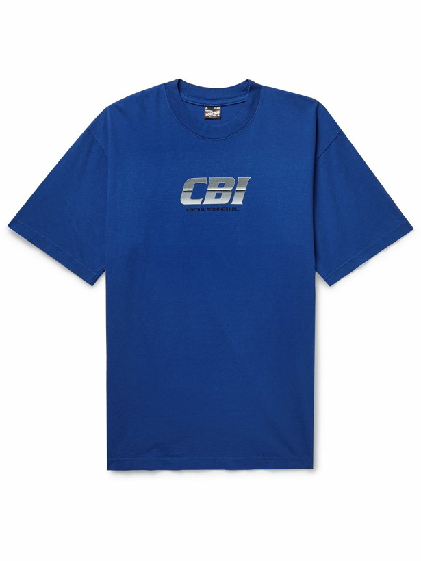 Photo: Central Bookings Intl™️ - Chrome Network Garment-Dyed Logo-Print Cotton-Jersey T-Shirt - Blue