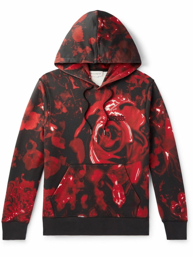 Photo: Alexander McQueen - Logo-Embroidered Printed Cotton-Jersey Hoodie - Red