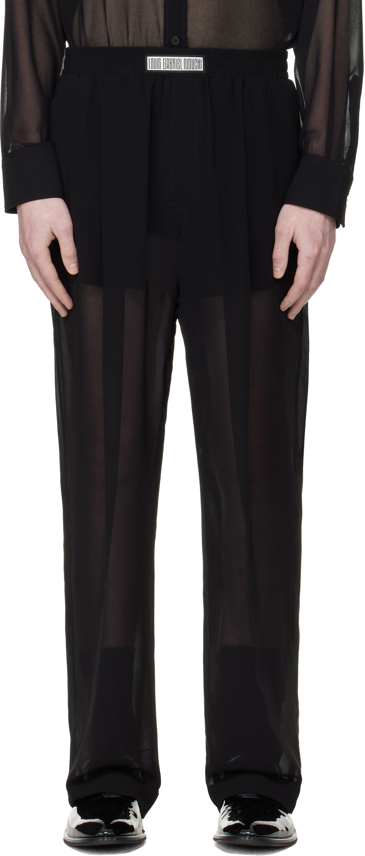 LGN Louis Gabriel Nouchi Black Wide Smoking Double Pleats Trousers