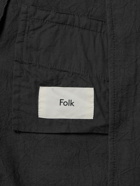Folk - Assembly Unstructured Crinkled-Cotton Suit Jacket - Black