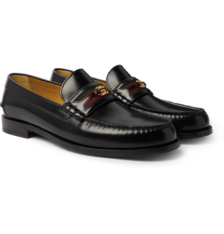 Photo: GUCCI - Kaveh Webbing-Trimmed Leather Loafers - Black