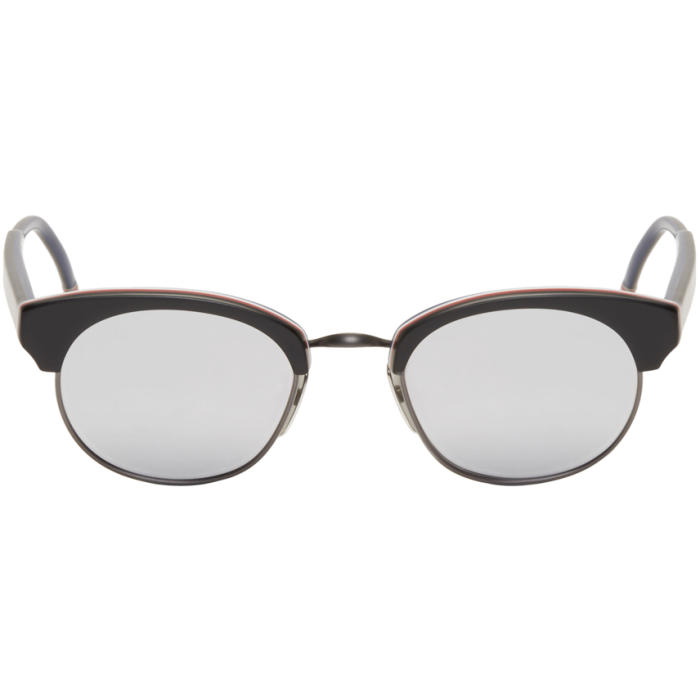 Photo: Thom Browne Black and Silver Round Sunglasses 