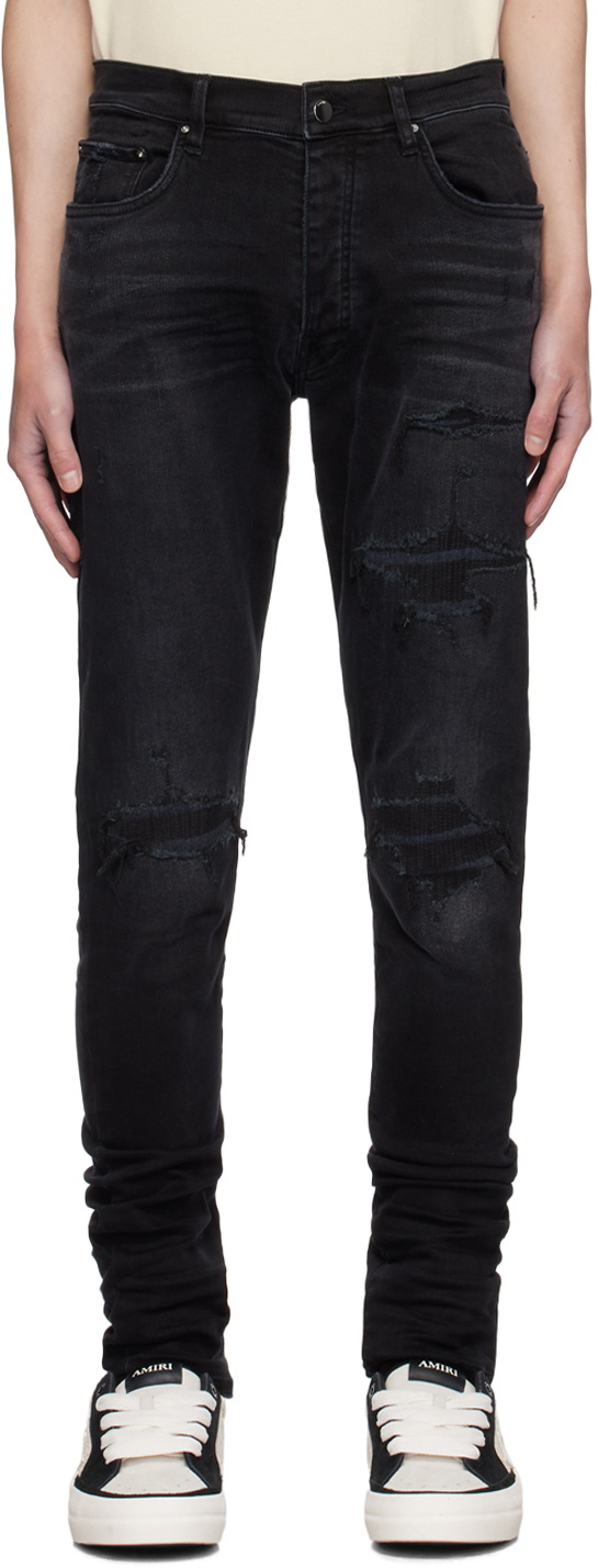 AMIRI Black MA Varsity Repair Jeans Amiri AMIRI Black MA Varsity Repair Jeans Amiri