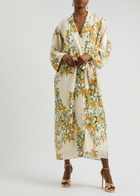Bernadette Peignoir Printed Silk Wrap Dress Cream