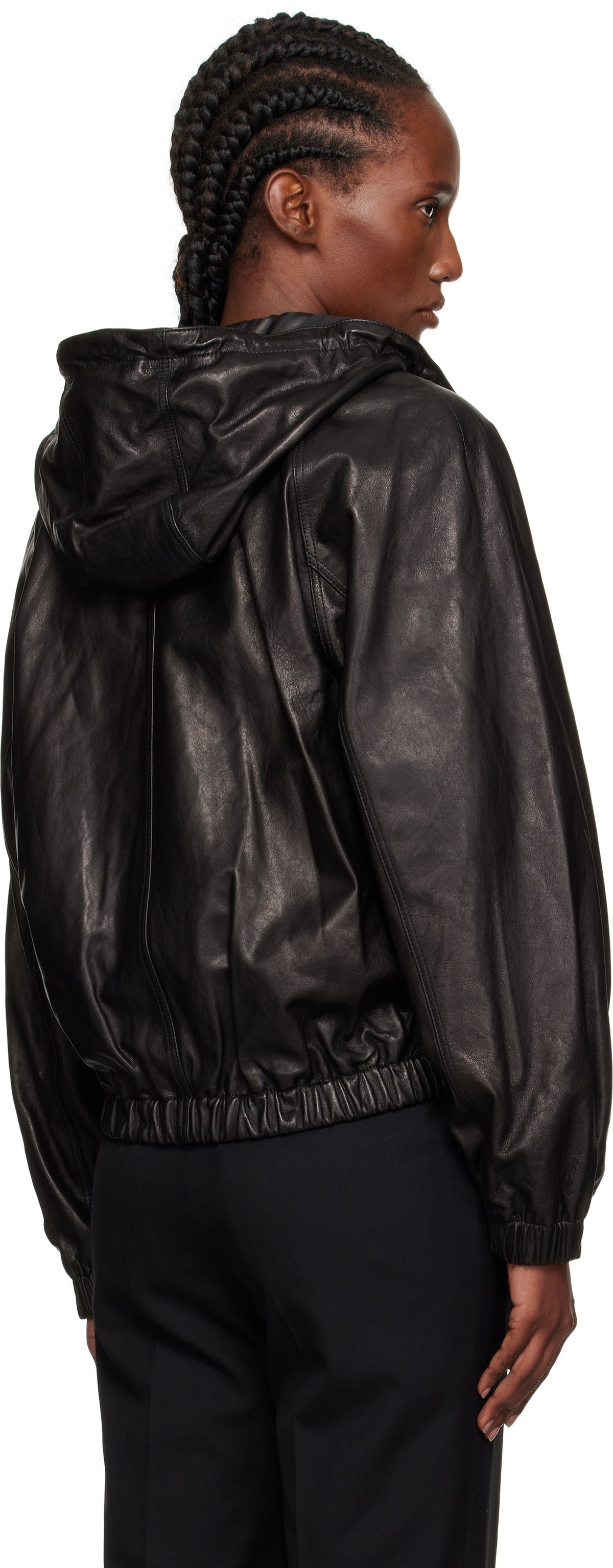 Nothing Written Black Hooded Leather Blouson Jacket