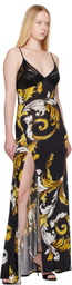 Versace Jeans Couture Black Outline Barocco Slip Maxi Dress