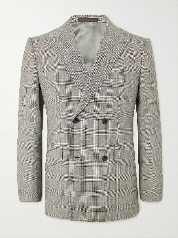 Photo: Kingsman - Double-Breasted Prince of Wales Checked Wool Blazer - Gray