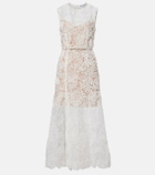 Self-Portrait Embellished lace-trimmed tulle midi dress