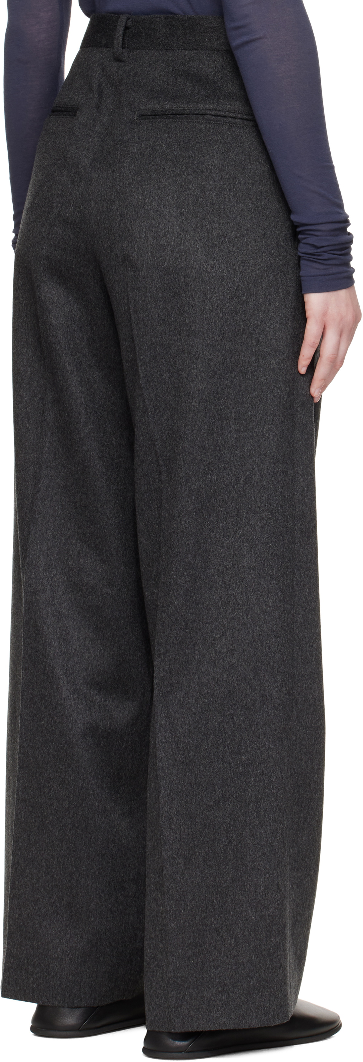 AURALEE Gray Cashmere Moleskin Two-Tuck Trousers