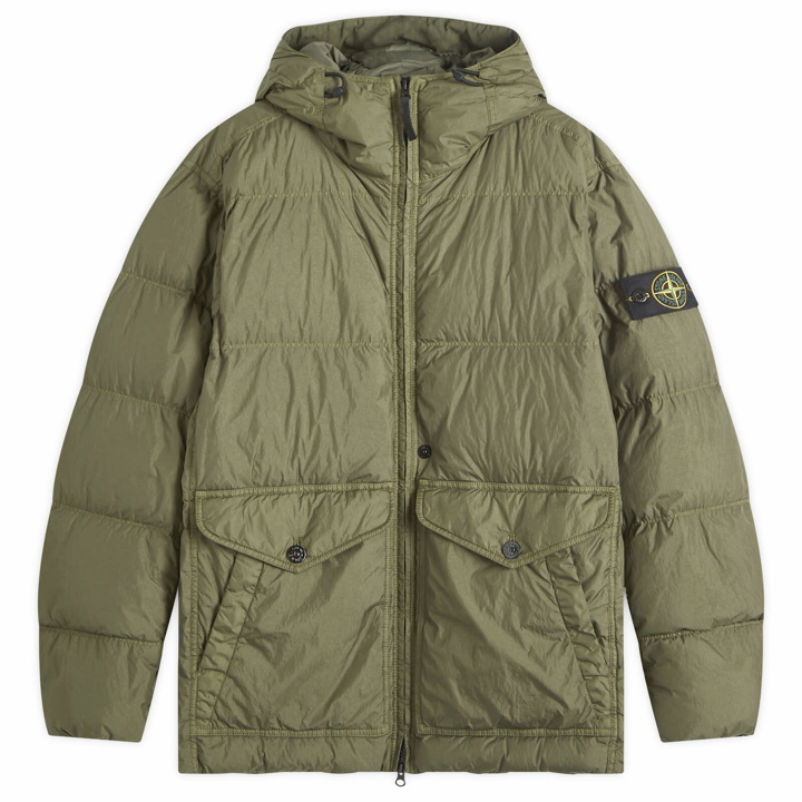 Photo: Stone Island Men's Crinkle Reps Hooded Down Jacket in Musk