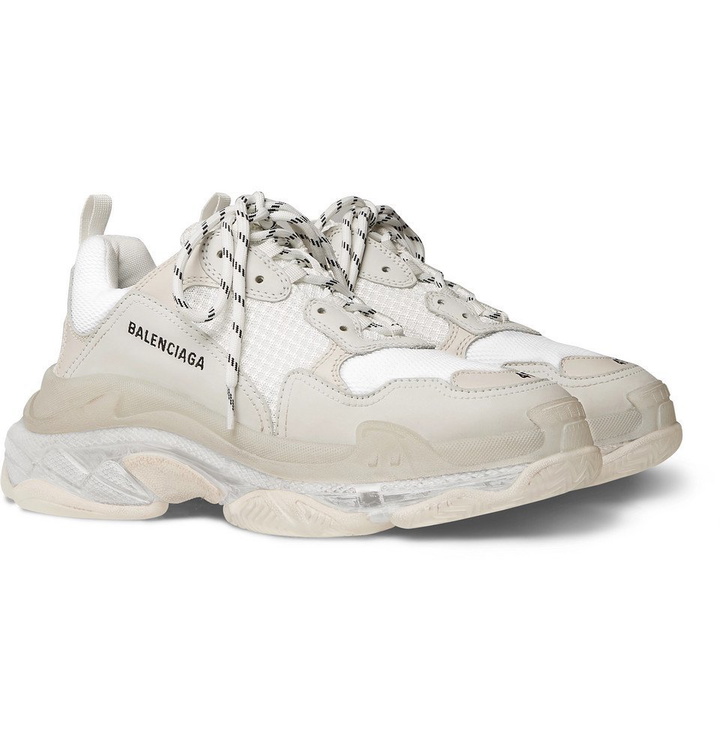 Photo: Balenciaga - Triple S Clear Sole Mesh, Nubuck and Leather Sneakers - Men - White