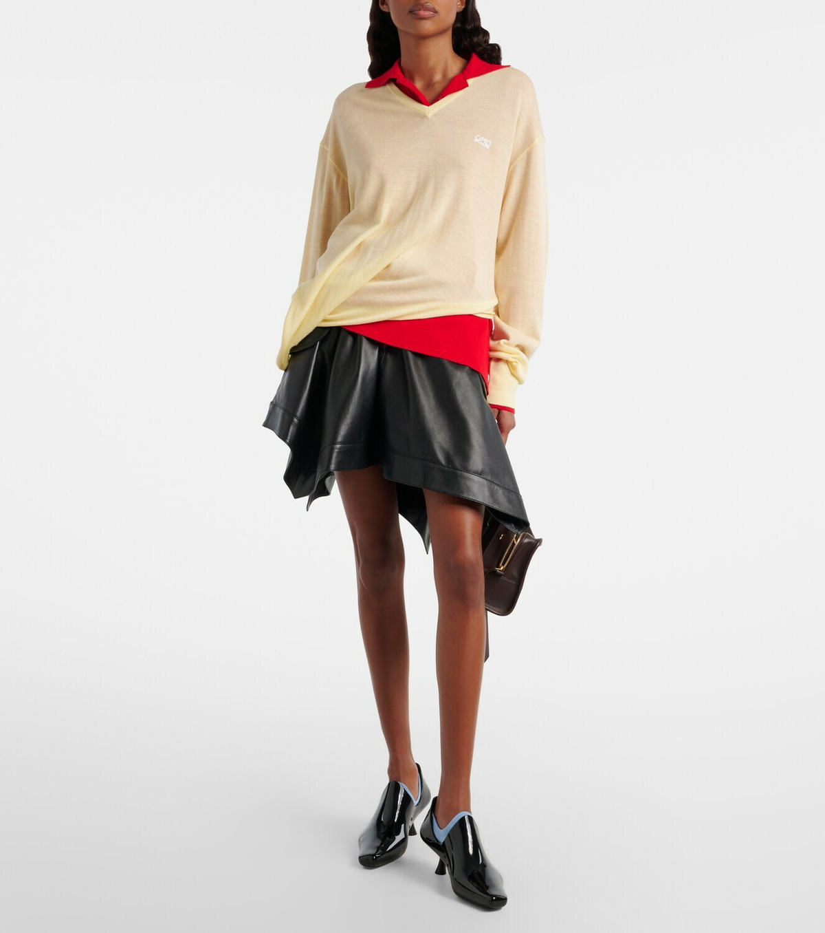 Loewe Double L belted leather miniskirt
