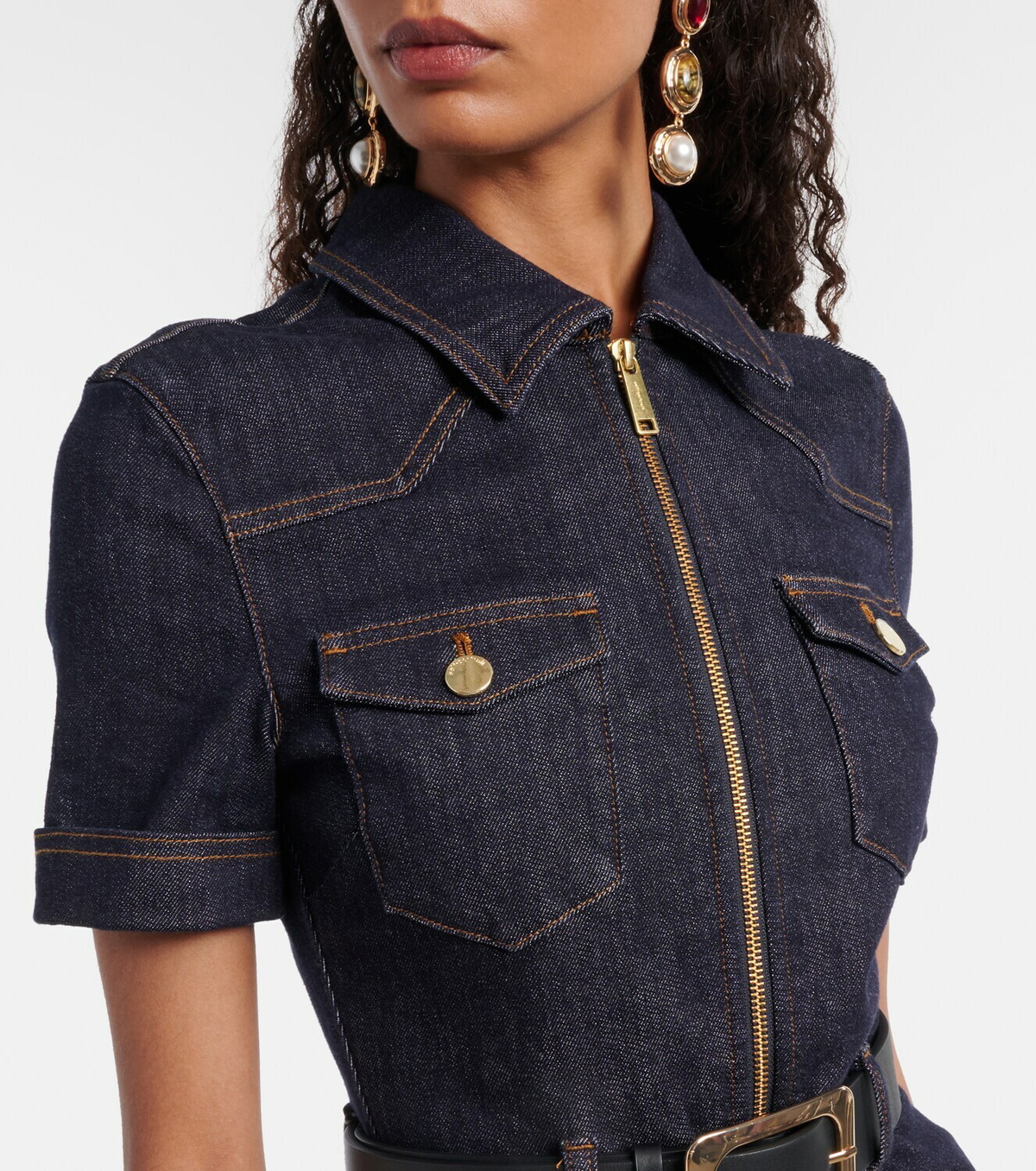 Self-Portrait Belted denim jumpsuit