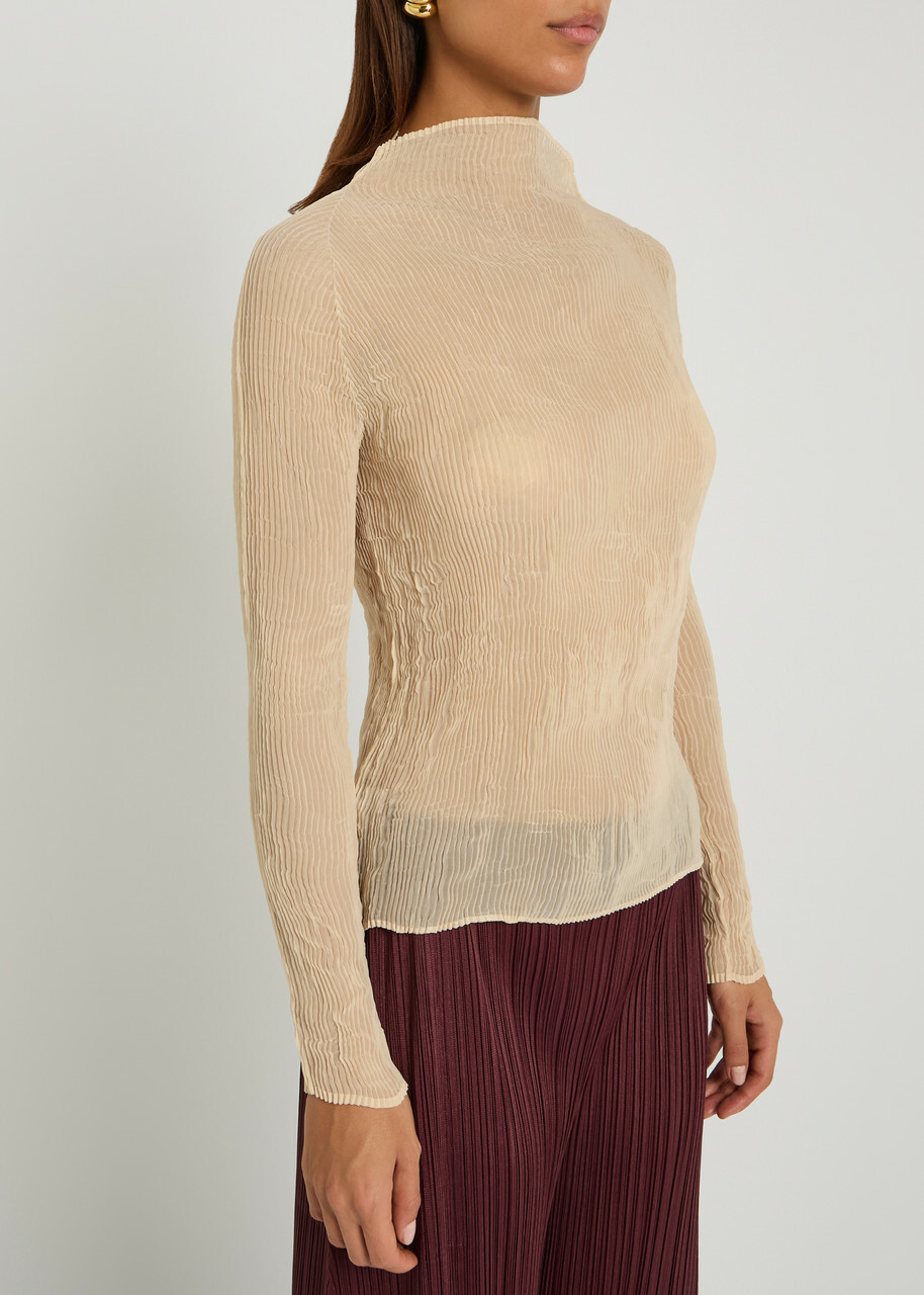 Issey Miyake Pleated Chiffon top Beige
