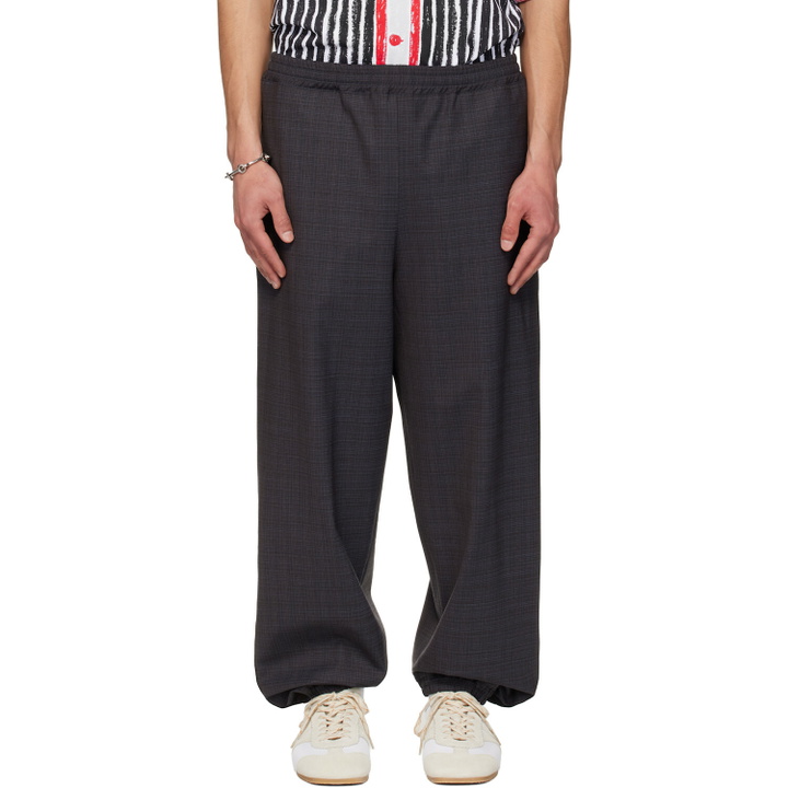 Photo: Moschino Gray & Navy Logo Tape Trousers