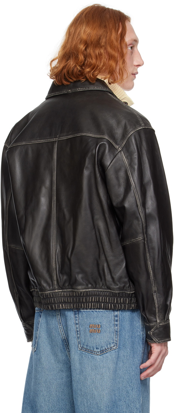 Dunst Black Spread Collar Leather Jacket Dunst