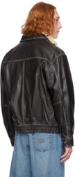 Dunst Black Spread Collar Leather Jacket