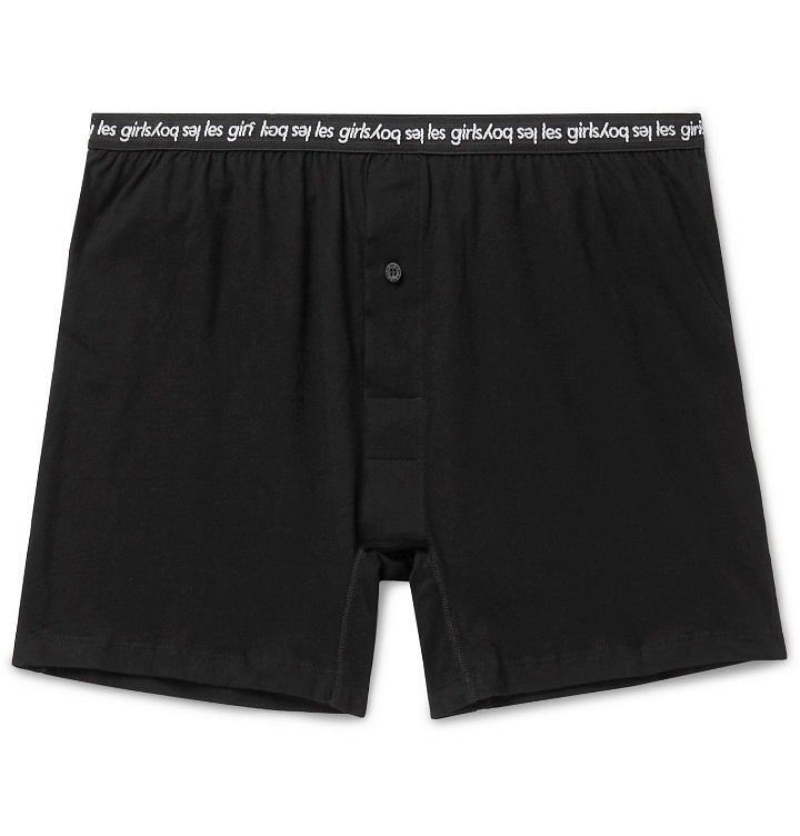 Photo: Les Girls Les Boys - Grosgrain-Trimmed Cotton-Jersey Boxer Shorts - Black