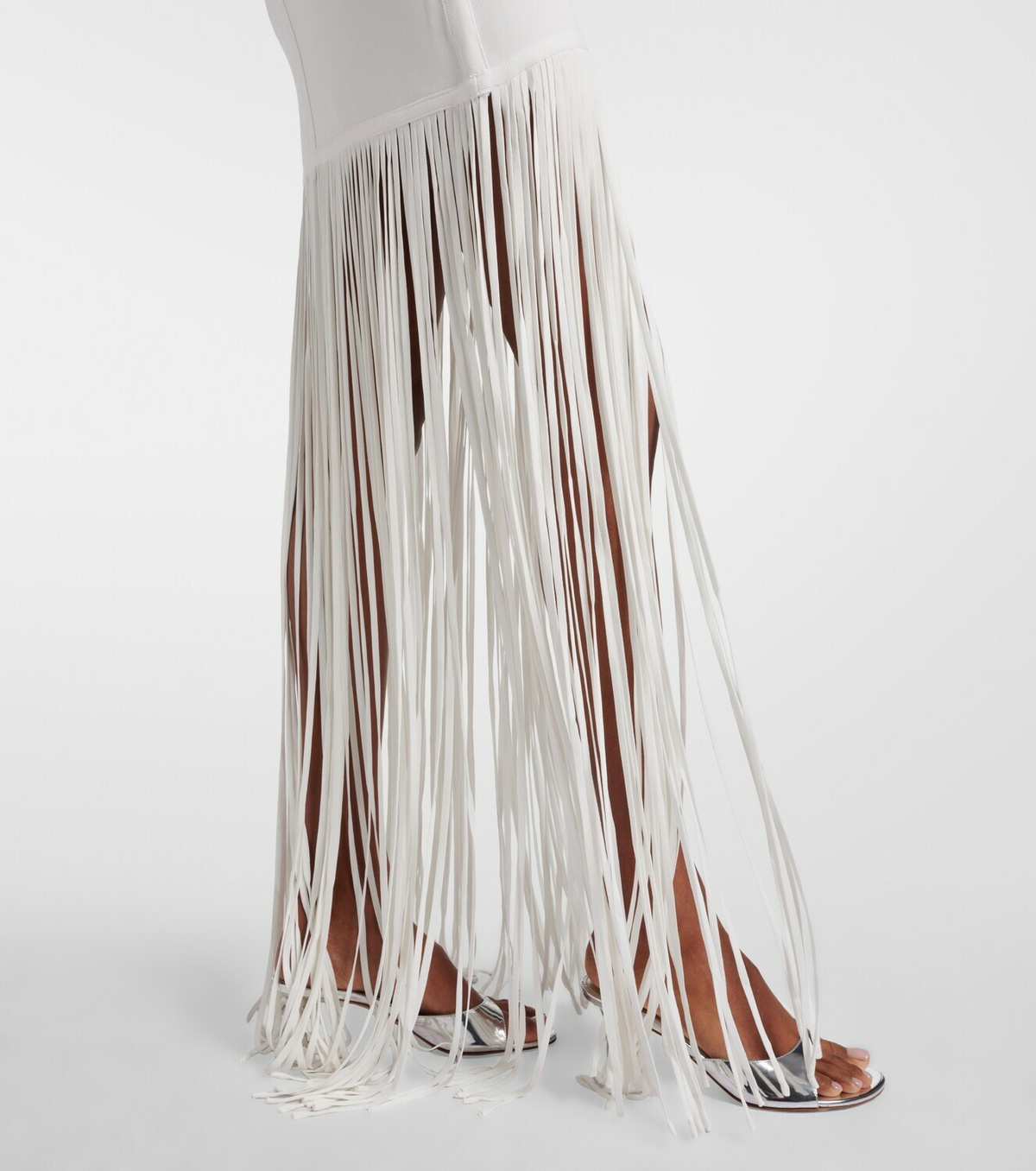 David Koma Fringed ribbed-knit maxi dress