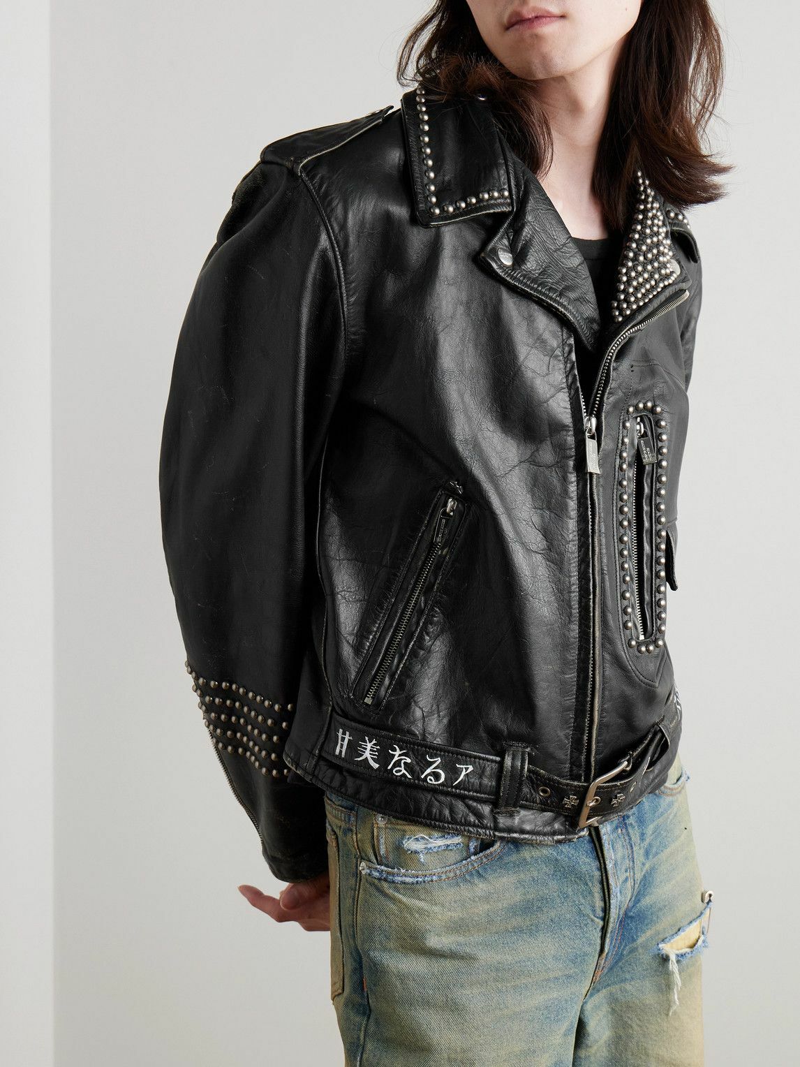 Enfants Riches Déprimés - Studded Printed Distressed Leather Biker