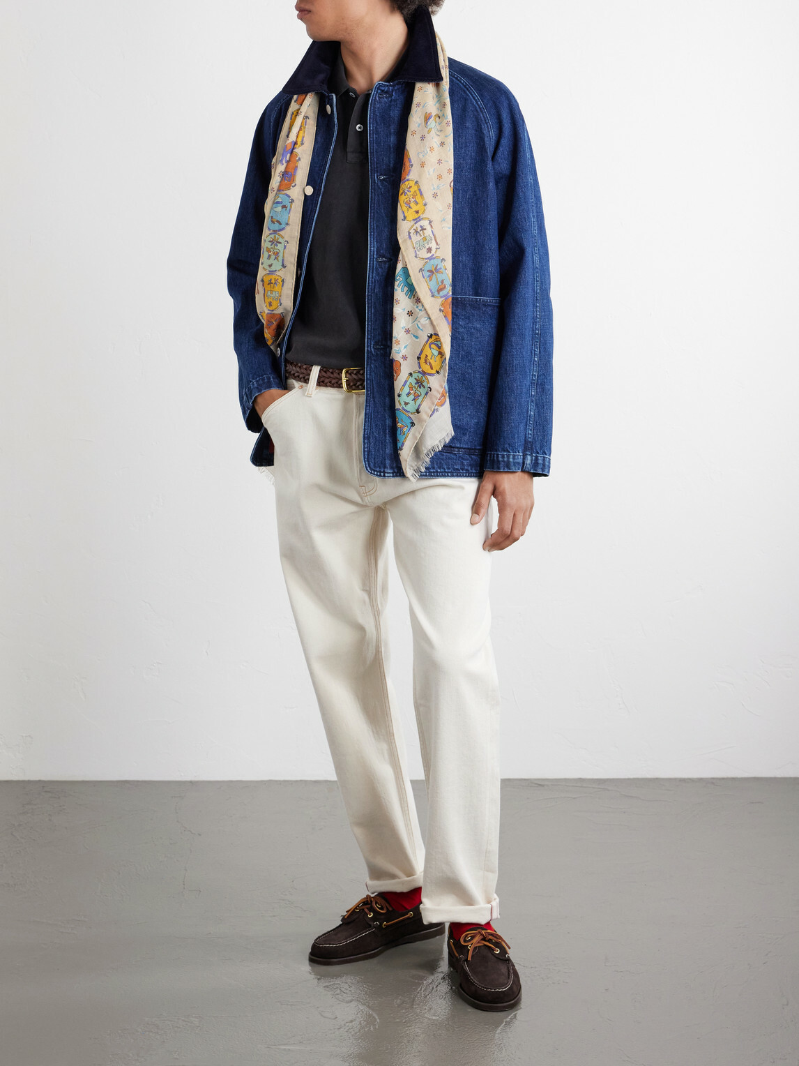 Drake's - Frayed Printed Wool and Silk-Blend Scarf
