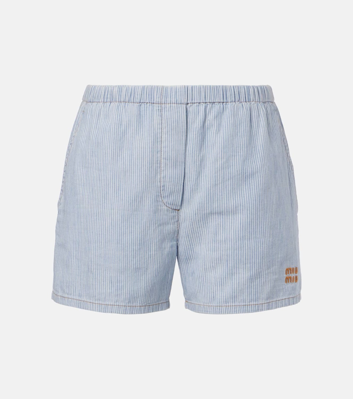 Miu Miu Logo striped cotton shorts