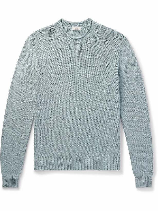 Photo: Agnona - Logo-Appliquéd Silk and Cotton-Blend Sweater - Blue
