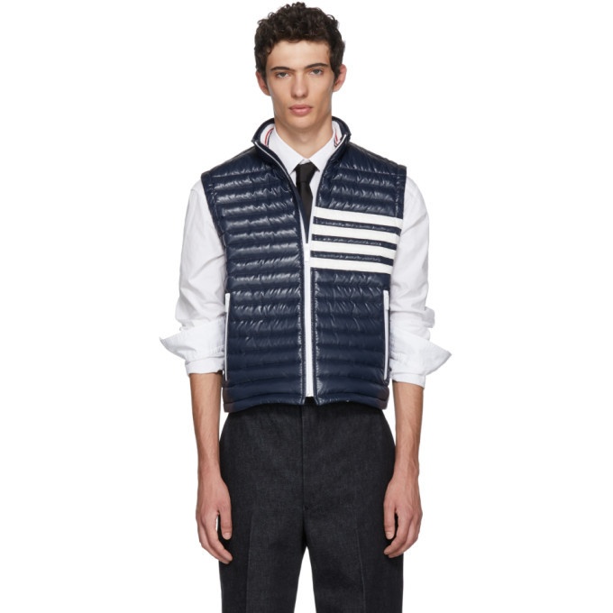Photo: Thom Browne Navy Down Quilted Four Bar Vest