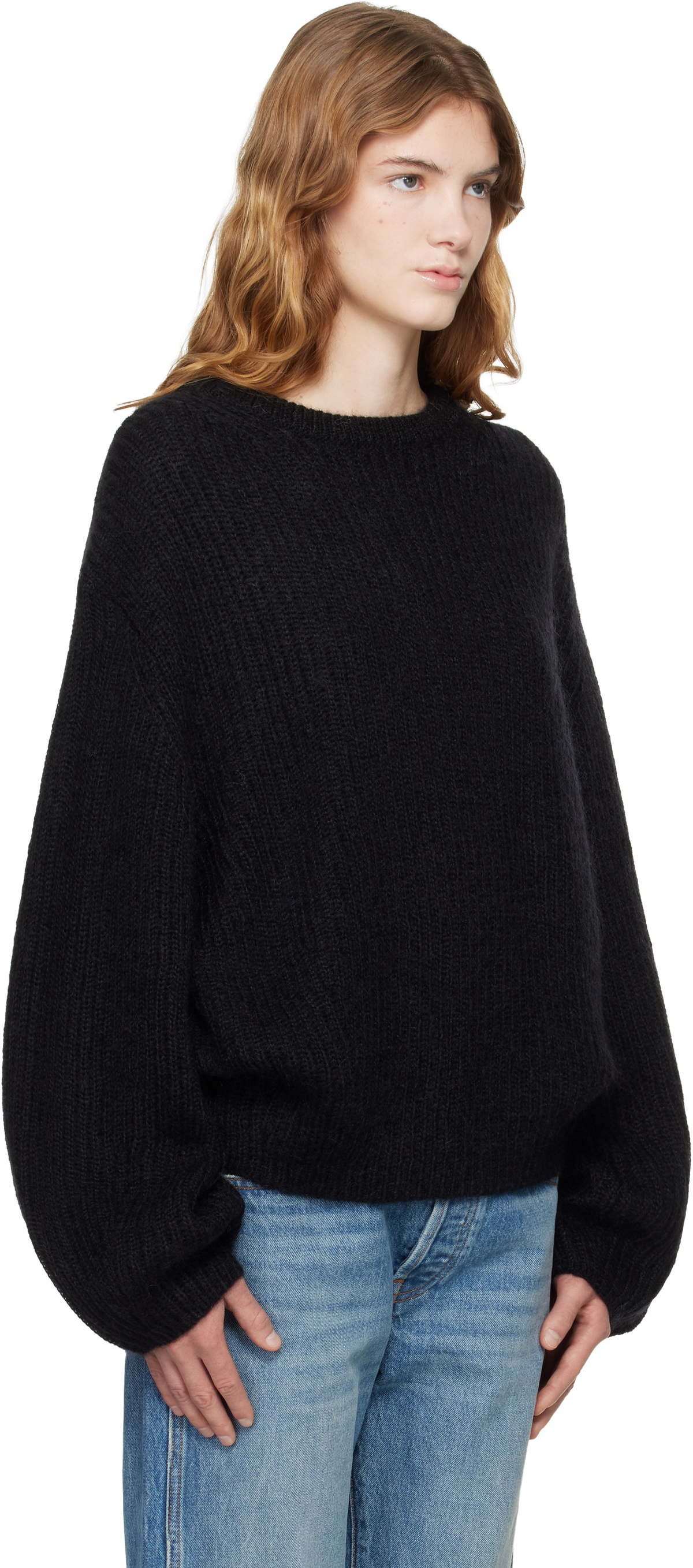 TOTEME Black Mohair Blend Rib Knit Sweater