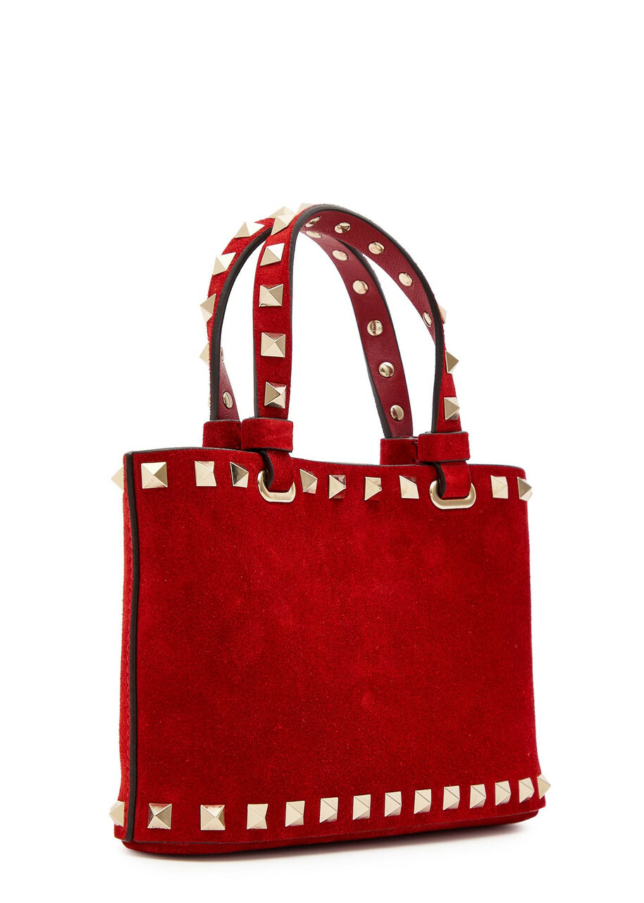 Valentino Rockstud Mini Suede Tote bag - Red - One Size