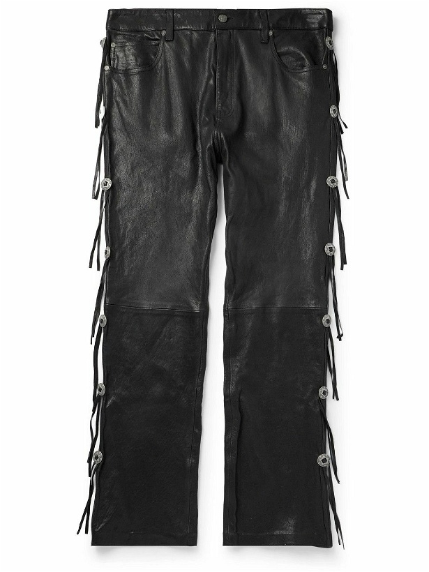 Photo: Guess USA - Flared Embellished Fringed Leather Trousers - Black