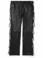 Guess USA - Flared Embellished Fringed Leather Trousers - Black