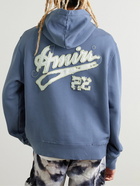 AMIRI - Distressed Logo-Appliquéd Cotton-Jersey Hoodie - Blue