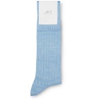 Mr P. - Ribbed Cotton-Blend Socks - Blue
