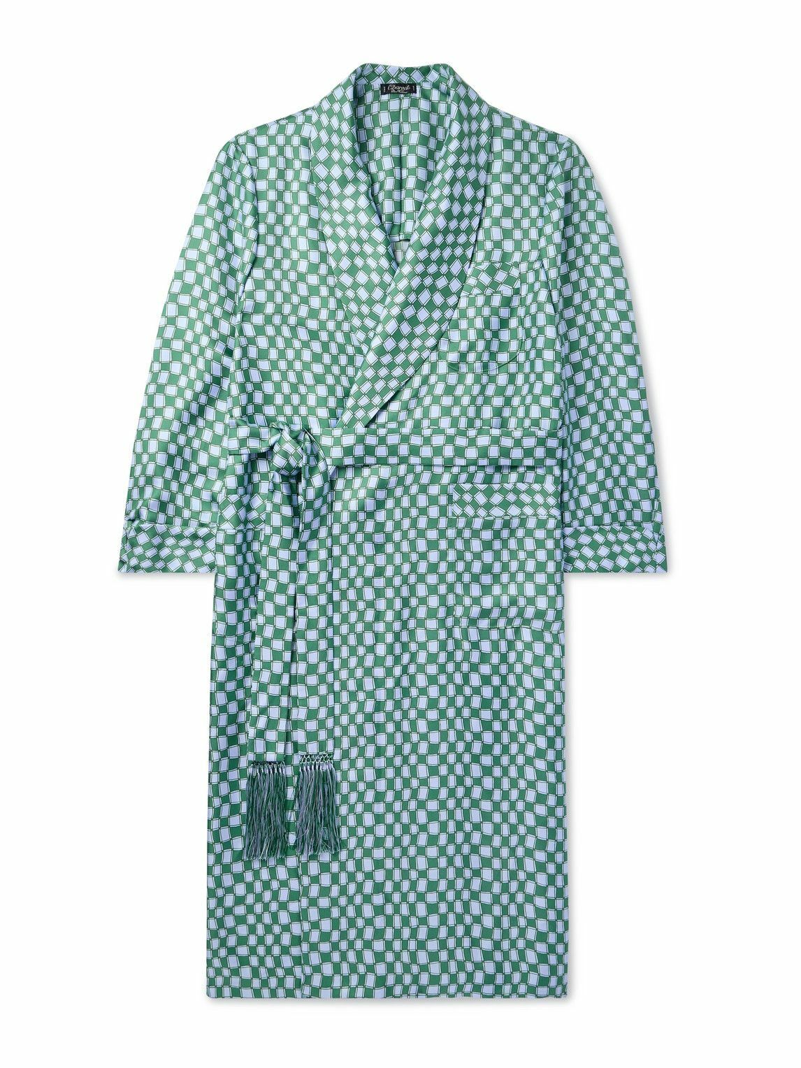 Charvet - Belted Printed Silk-Twill Robe - Blue