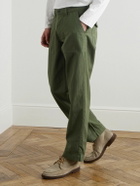 Drake's - Tapered Herringbone Cotton and Linen-Blend Twill Trousers - Green