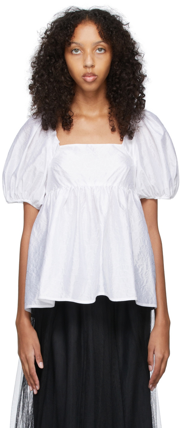 トップス cecilie bahnsen jasmine blouse Cecilie Bahnsen White Matelassé Bjork Blouse Cecilie Bahnsen