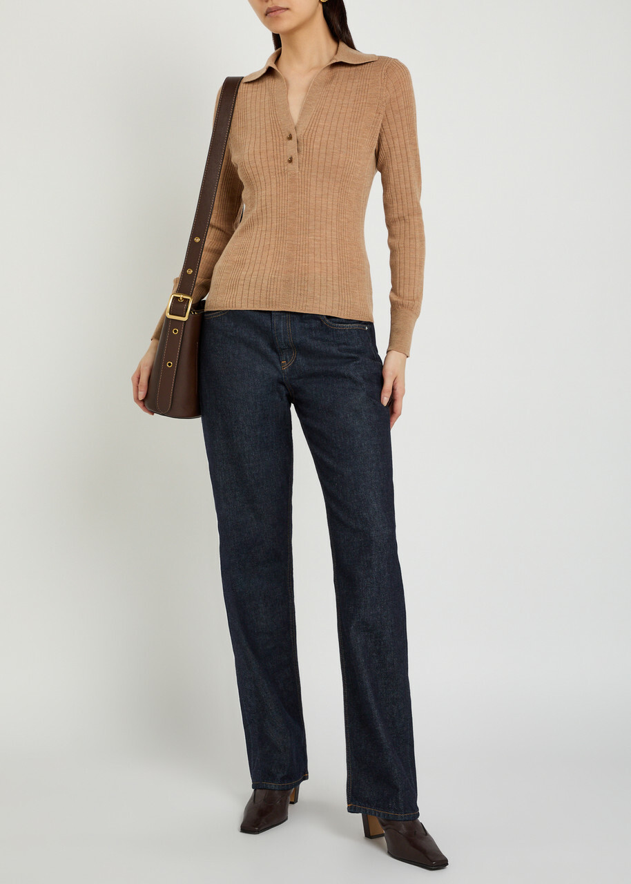 Veronica Beard Rouni Ribbed Merino-wool top Khaki