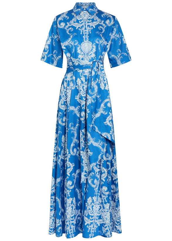 Photo: Borgo DE Nor Posie Printed Belted Cotton Maxi Shirt Dress Blue