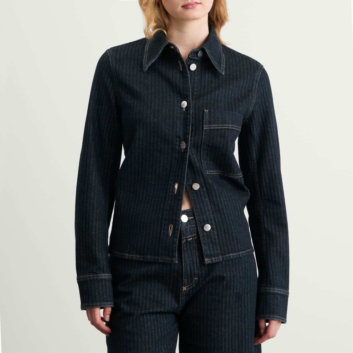 Closed Women's Striped Denim Jacket in Dark Blue