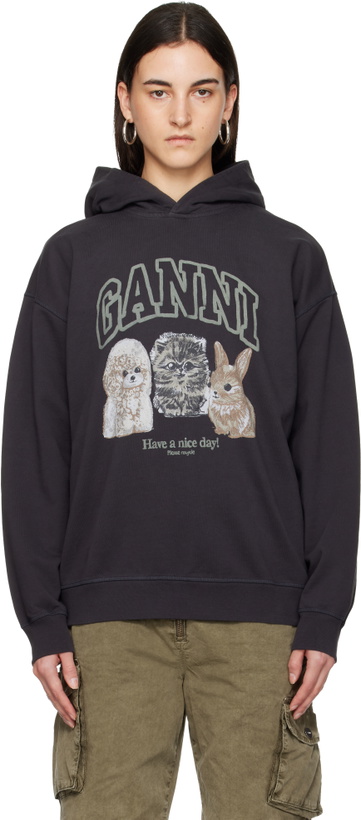Photo: GANNI Black Animal Print Hoodie