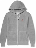 Brunello Cucinelli - Logo-Embroidered Ribbed Cotton Zip-Up Hoodie - Gray