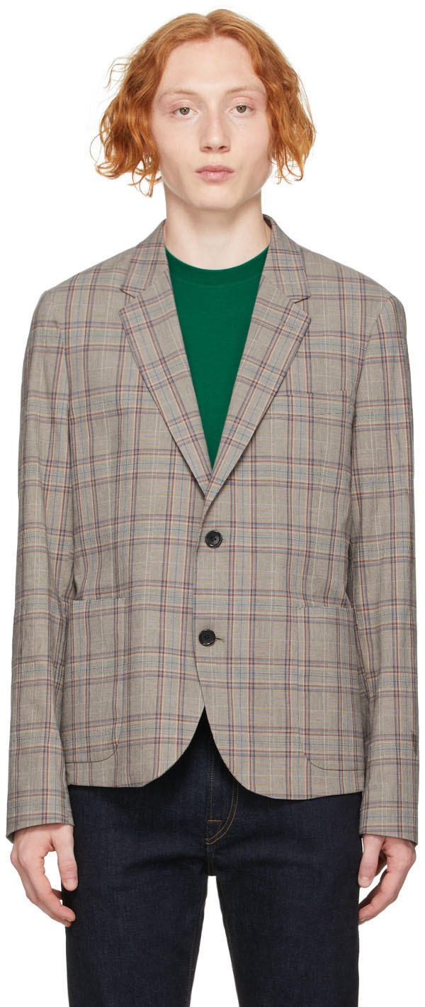 Photo: PS by Paul Smith Grey Check Unlined Blazer